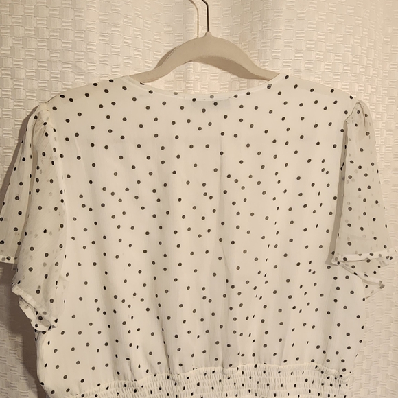 White Polka Dot Mini Dress Button Up Light And Airy Lanacore - Picture 9 of 9